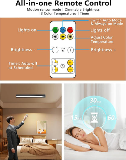 Rechargeable Motion Sensor Ceiling Light, Full Metal Battery Powered LED Closet Light, 3 Color