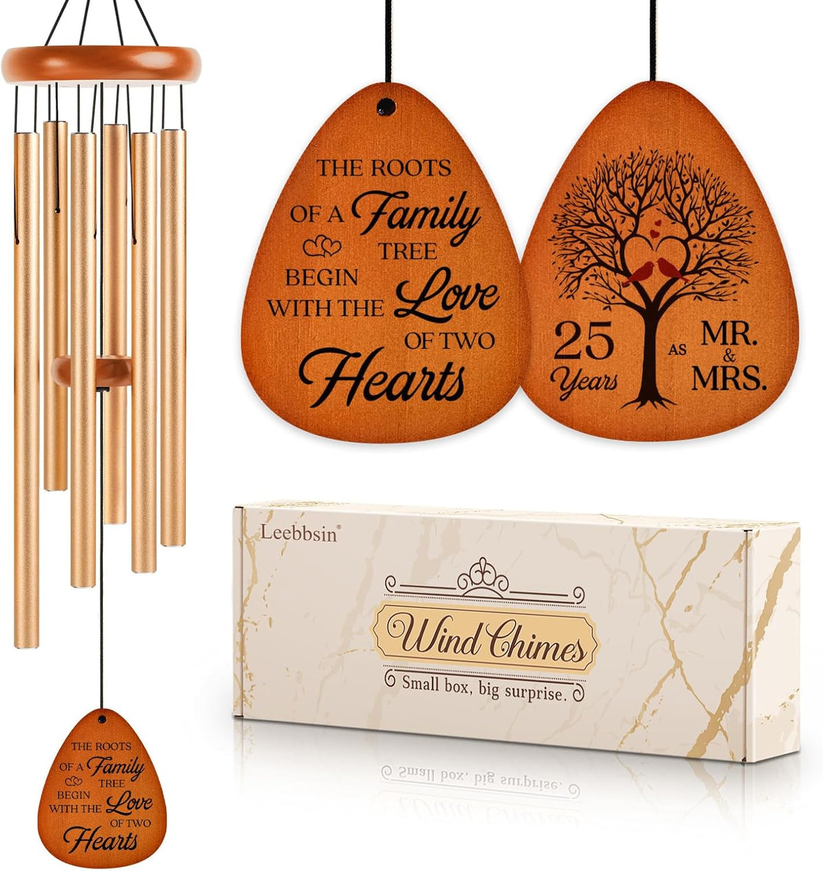 25th Wedding Anniversary Wind Chime, Happy 25th Anniversary Romantic Gifts for Couple, Parents