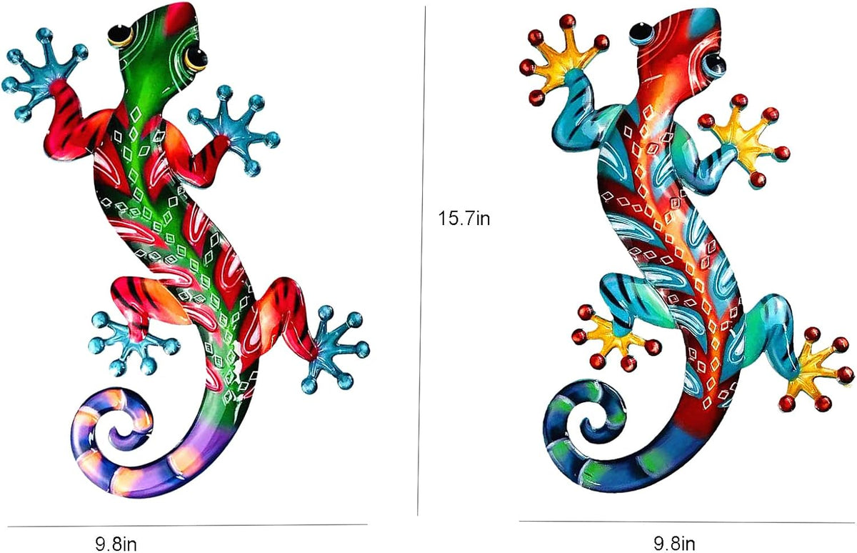 Set of 2 Large Metal Gecko Wall Decor, Outdoor Lizard Wall Art Upgrade Handmade Hanging Sculpture