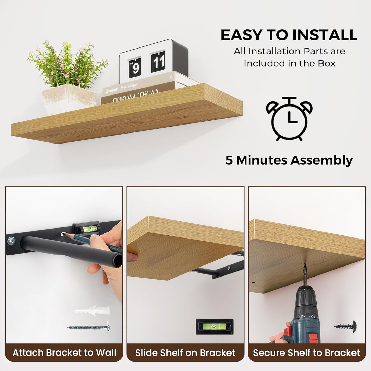 24 inch Floating Shelves Long Floating Shelves for Wall Large Wall Mounted Shelves with Invisible