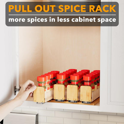 SpaceAid Bamboo Pull Out Spice Rack Organizer for Cabinet, Heavy Duty Slide Out Seasoning Kitchen