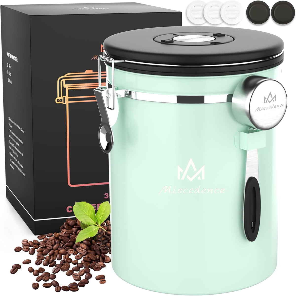 35OZ Coffee Canister for ground coffee with Date Tracker,Mint Green 304 Stainless Steel Kitchen