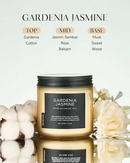 M&SENSE Gardenia Jasmine Scented Candle - 11.6oz Natural Soy Wax Clean Non Toxic 70-Hour Burn