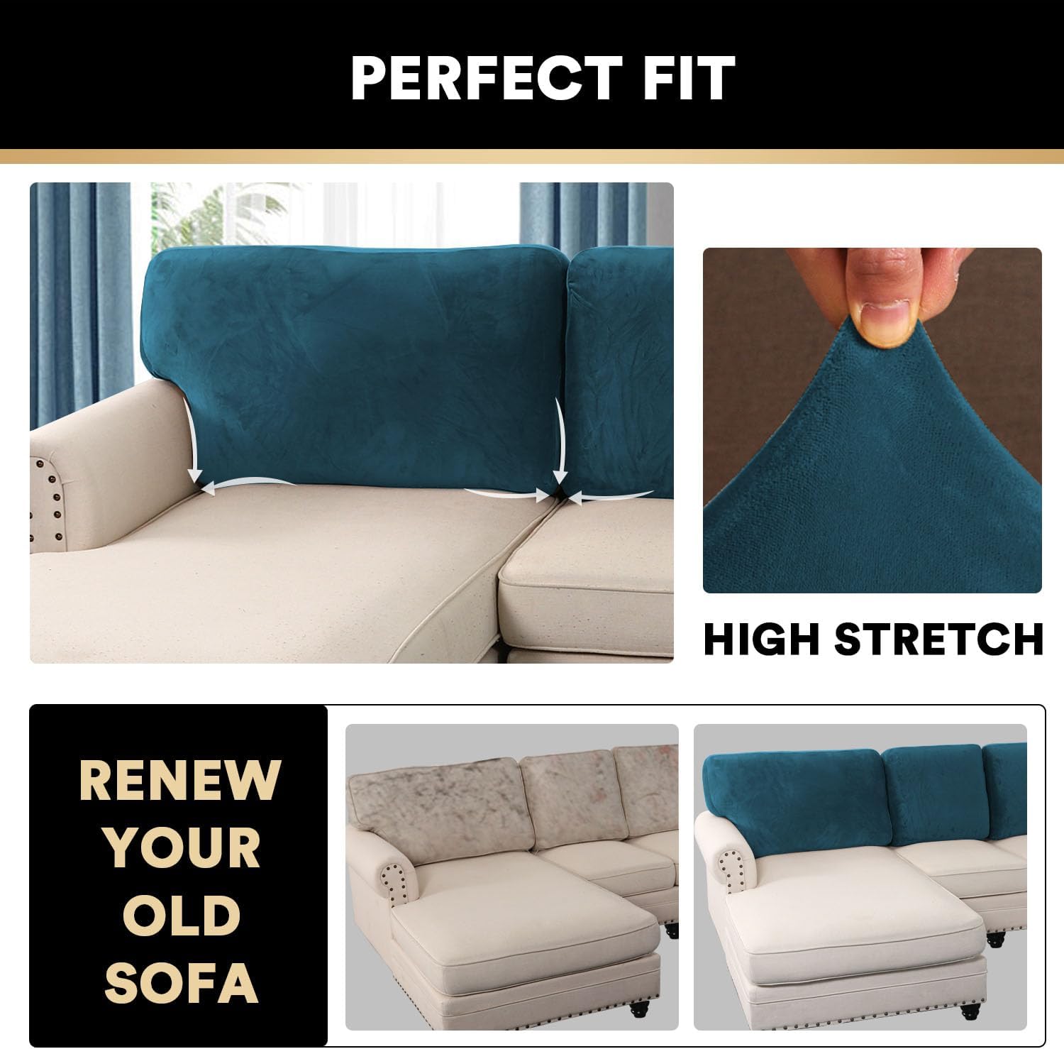 PrinceDeco Sectional Couch Covers Velvet Cushion Covers for Sectional Couch Washable Cushion Covers