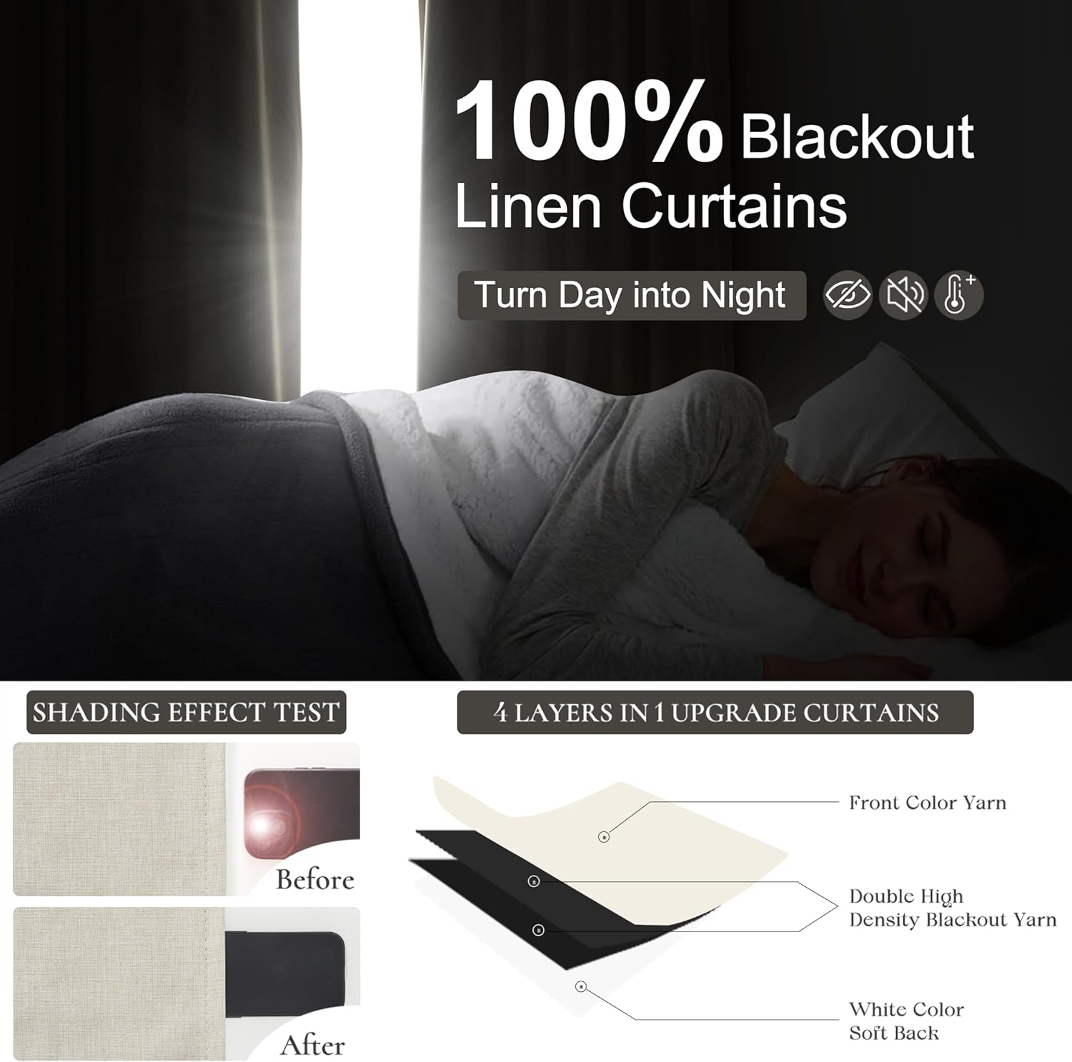 Pinch Pleat Cream Linen 100 Inch Long Tall Curtains for Dining Room 2 Panels Set, Neutral Blackout