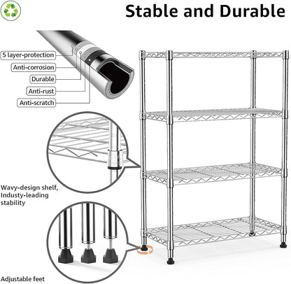 1000 lbs Storage Shelving Steel Heavy Duty 4-Tier Utility Shelving Unit Steel Organizer Wire Rack