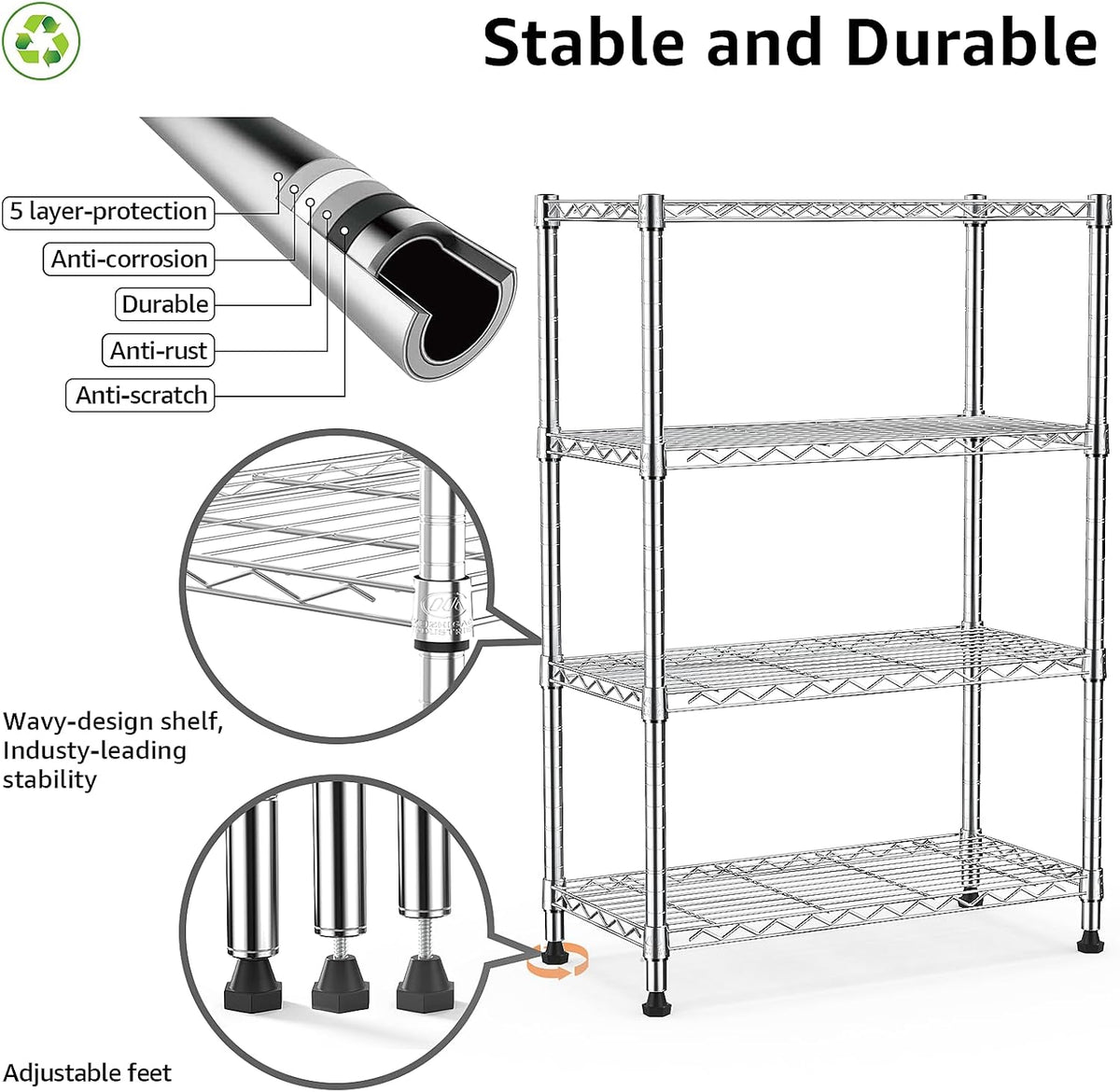 1000 lbs Storage Shelving 4-Tier Utility Shelving Unit Steel Organizer Wire Rack for
