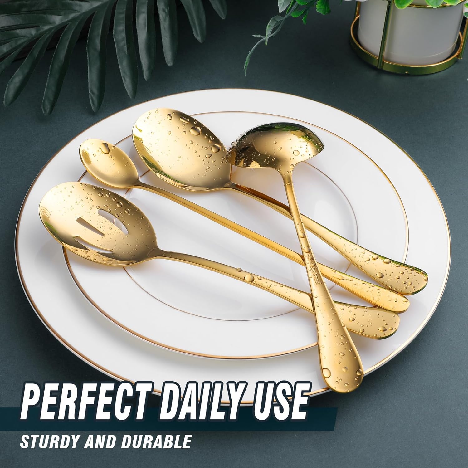 Gold Serving Utensils, OGORI 12-Piece Stainless Steel Serving Utensils Include Serving Spoons