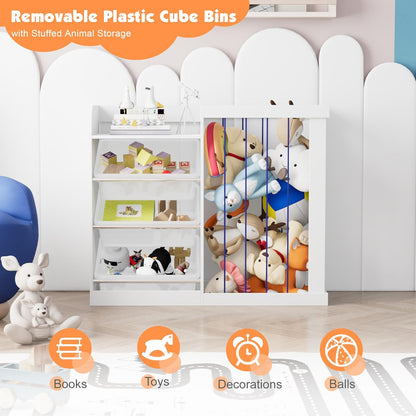 Kids Toy Storage Organizer with 3 Removable Plastic Bins Toddler Montessori Bookshelf with Stuffed