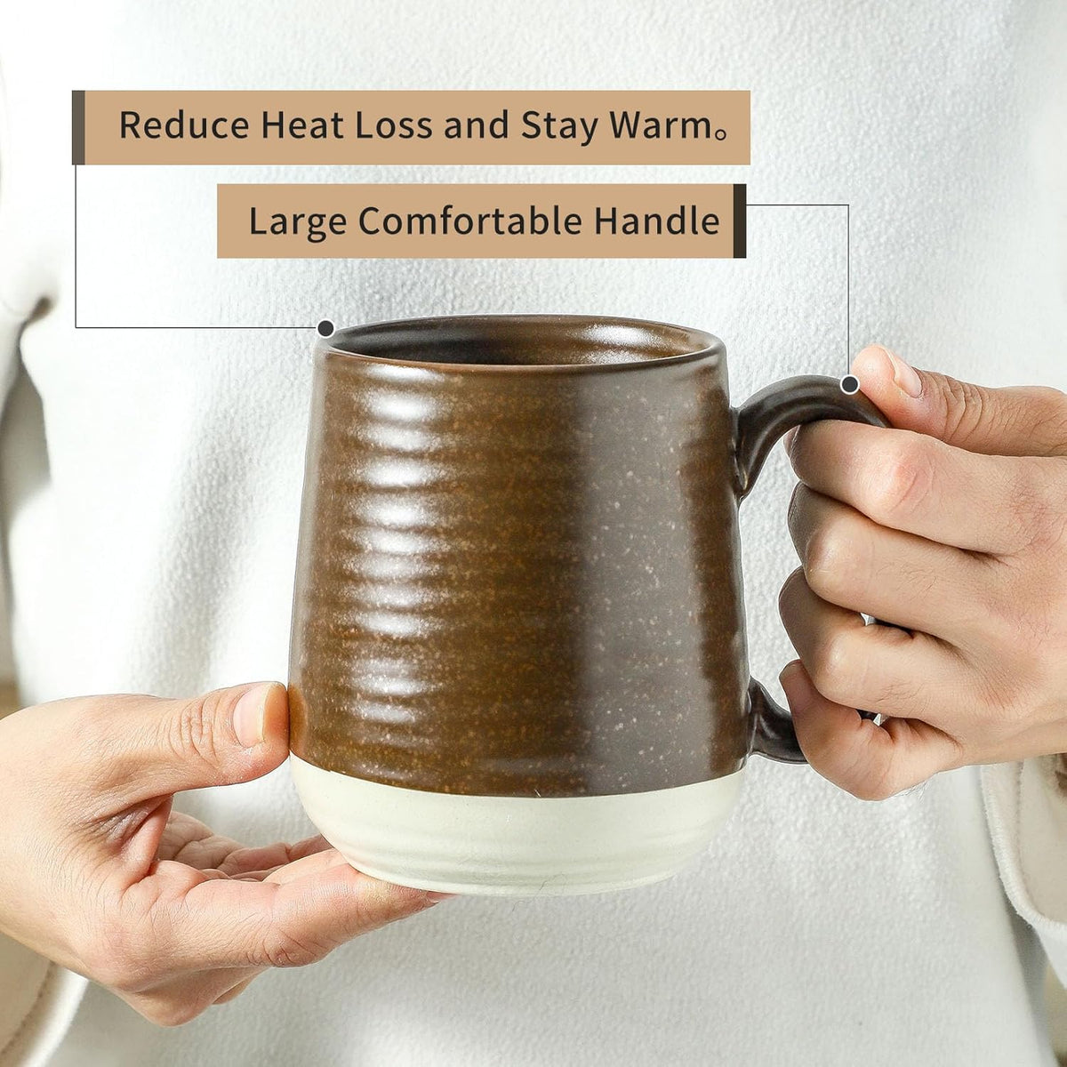 Hasense Coffee Cups Set of 6, 15 oz Stoneware Coffee Mugs with Big Handles, Modern Tea Cup for