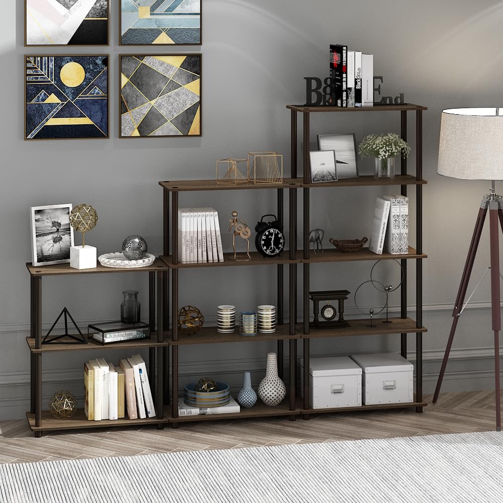 Furinno Turn-N-Tube Storage Shelves, 4-Tier Toolless Book Shelf, Corner Shelf, Open Shelves, for
