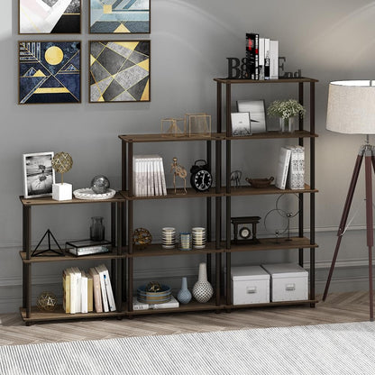 Furinno Turn-N-Tube Storage Shelves, 4-Tier Toolless Book Shelf, Corner Shelf, Open Shelves, for
