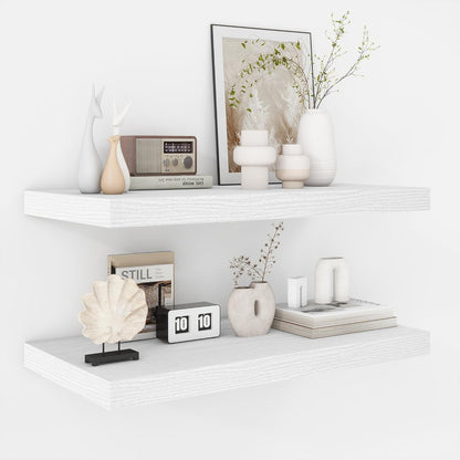 Fun Memories Floating Shelves - 2 Pack 12 Inch Deep Rustic Wooden Wall Shelves - Extra Deeper &