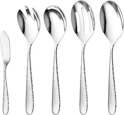 Hammered Serving Utensil Set, 18/10 Stainless Steel Serving Spoons, Salad Servers, Butter Knives