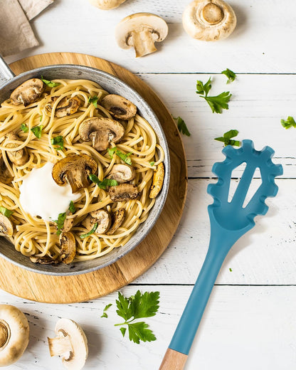 Silicone Pasta Fork, Kitchen Heat Resistant Noodle Spoon Server, BPA Free Spaghetti Strainer,12.8