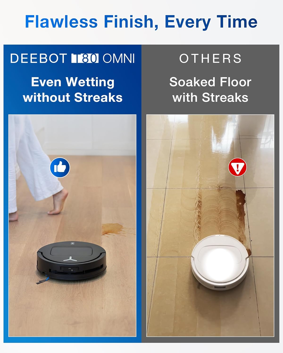 ECOVACS DEEBOT T80 Omni Robot Vacuum and Mop, 18,000Pa Suction, OZMO™ Roller Real-Time Mop Washing