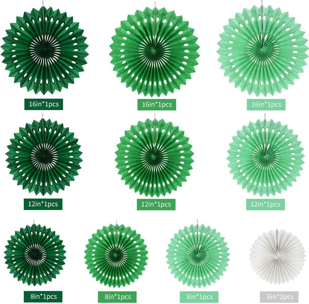BEISHIDA Green White Party Decoration Hanging Honeycomb Round Paper Fans Kit for Theme Birthday