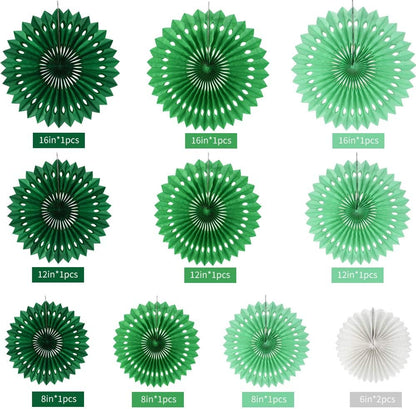 BEISHIDA Green White Party Decoration Hanging Honeycomb Round Paper Fans Kit for Theme Birthday