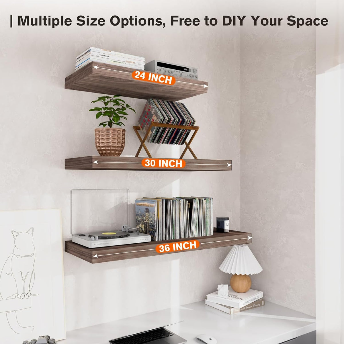 Floating Shelf, Set of 2 Wall Shelf, 30 in W x 12.75 in D x 2 in H Wooden Floating Wall Shelf with