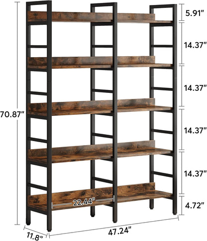 Tribesigns 5-Tier Industrial Bookshelf, 71”H x 47”W Etagere Bookcase, Freestanding Double Wide Book
