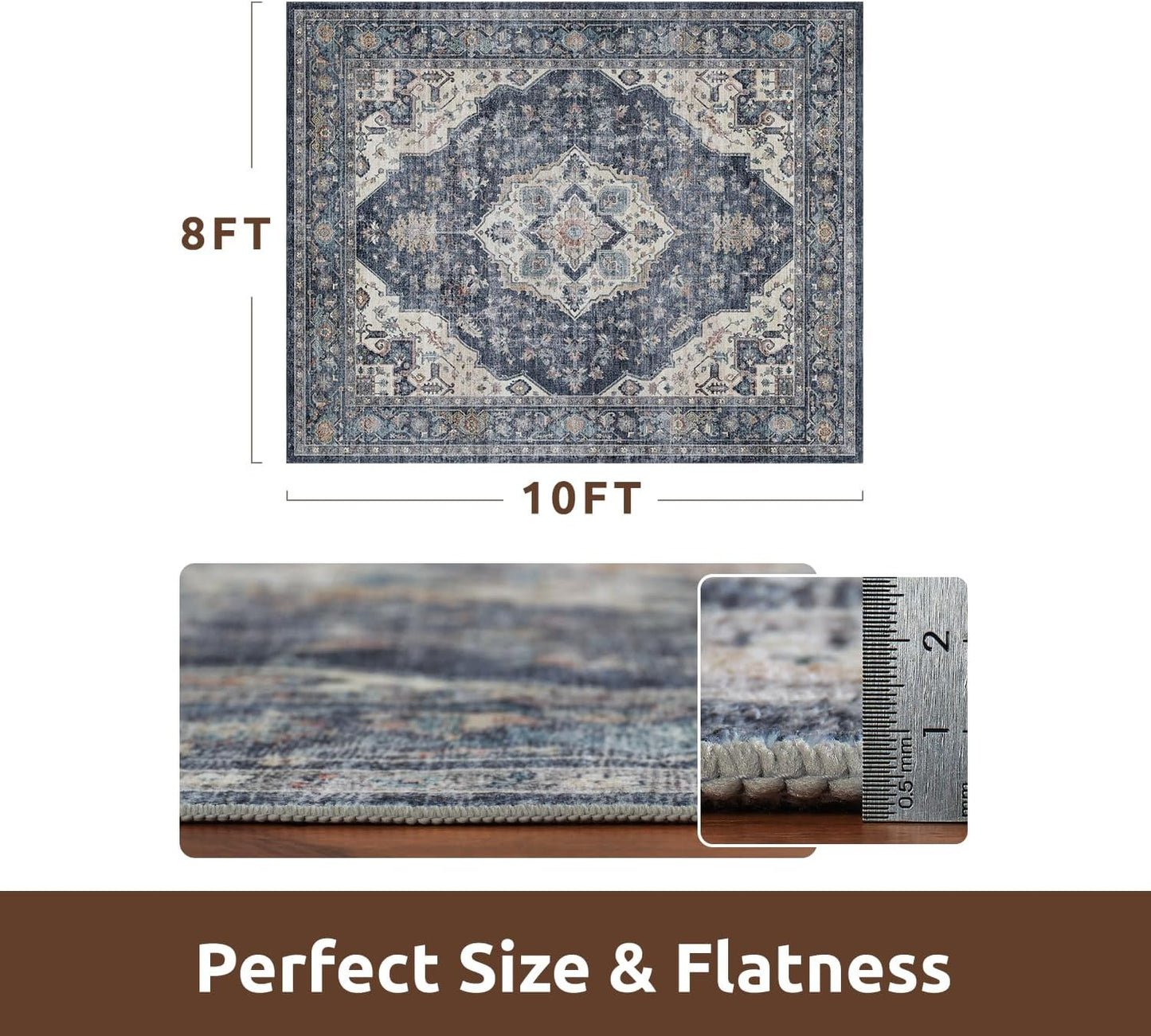 AMOAMI-Area Rug 8X10 Rugs for Living Room-Vintage Soft Blue Rugs for Bedroom-Non Slip