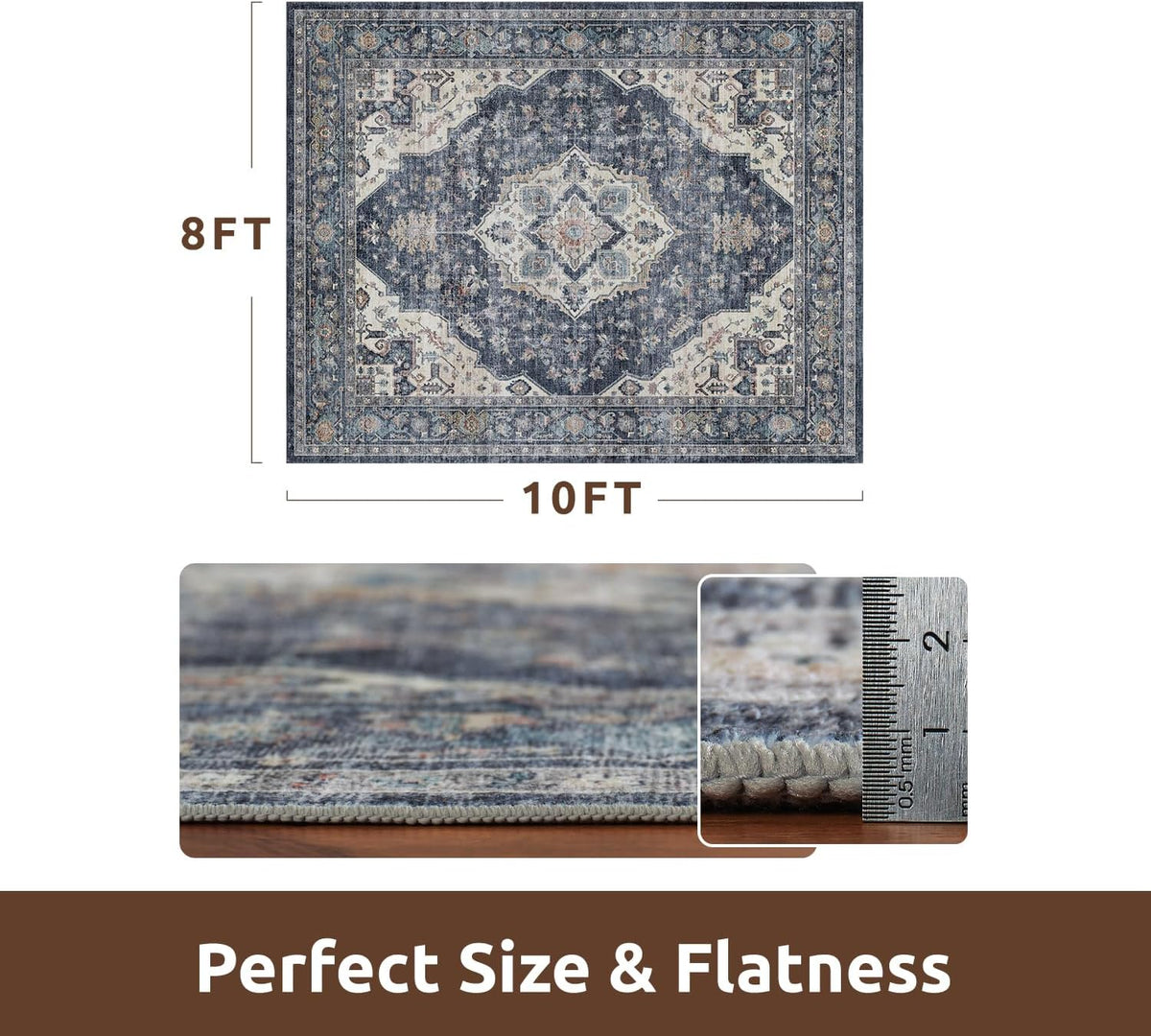 AMOAMI-Area Rug 8X10 Rugs for Living Room-Vintage Soft Blue Rugs for Bedroom-Non Slip