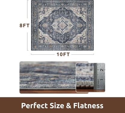 AMOAMI-Area Rug 8X10 Rugs for Living Room-Vintage Soft Blue Rugs for Bedroom-Non Slip