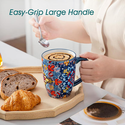 vancasso 16 oz Coffee Mugs Set of 6, Large Ceramic Mug with Handle, Boho Coffee Cups for Latte