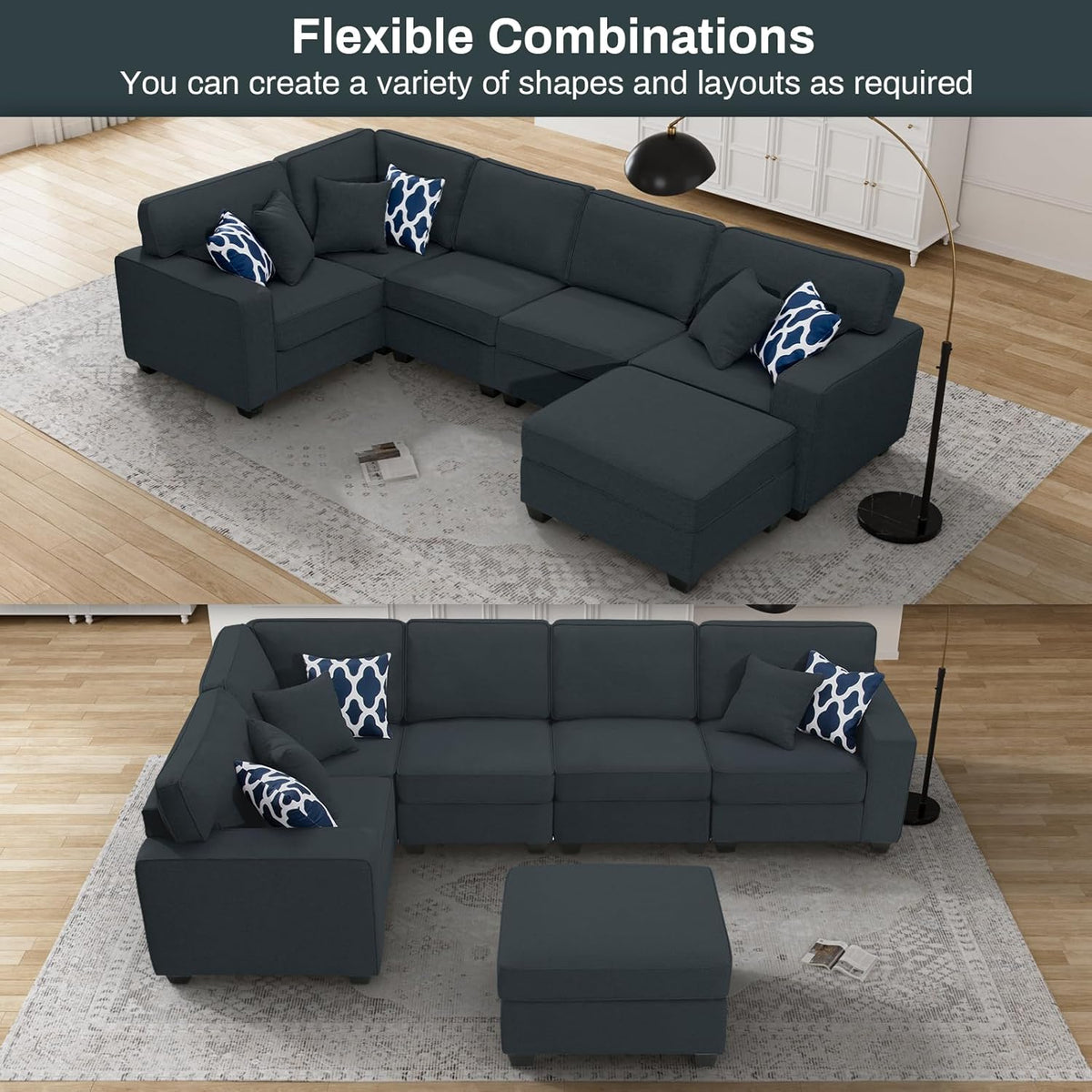 L Lengend Vansen Modular Sectional Sofa U Shaped Couch with Ottoman Modern Reversible Corner