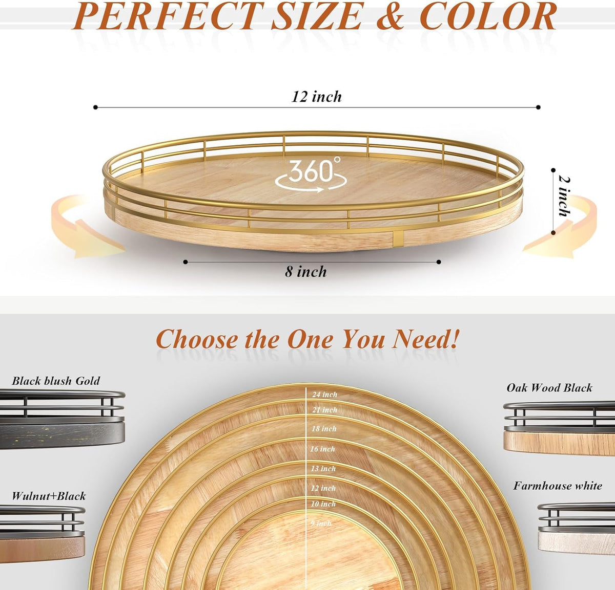 Farmhouse Oak 12" Lazy Susan Turntable Organizer for Cabinet, Round Wooden Lazy Susan Organization