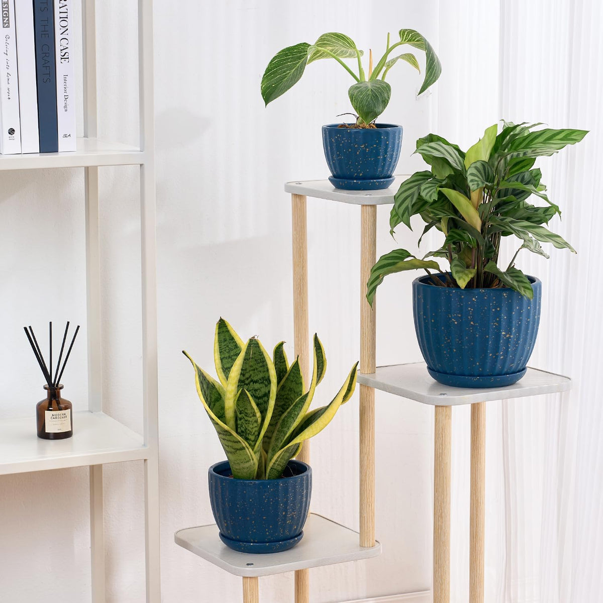 4/5/6 Inches Ceramic Plant Pots with Drainage Holes and Saucers, Round Flower Pots for Indoor