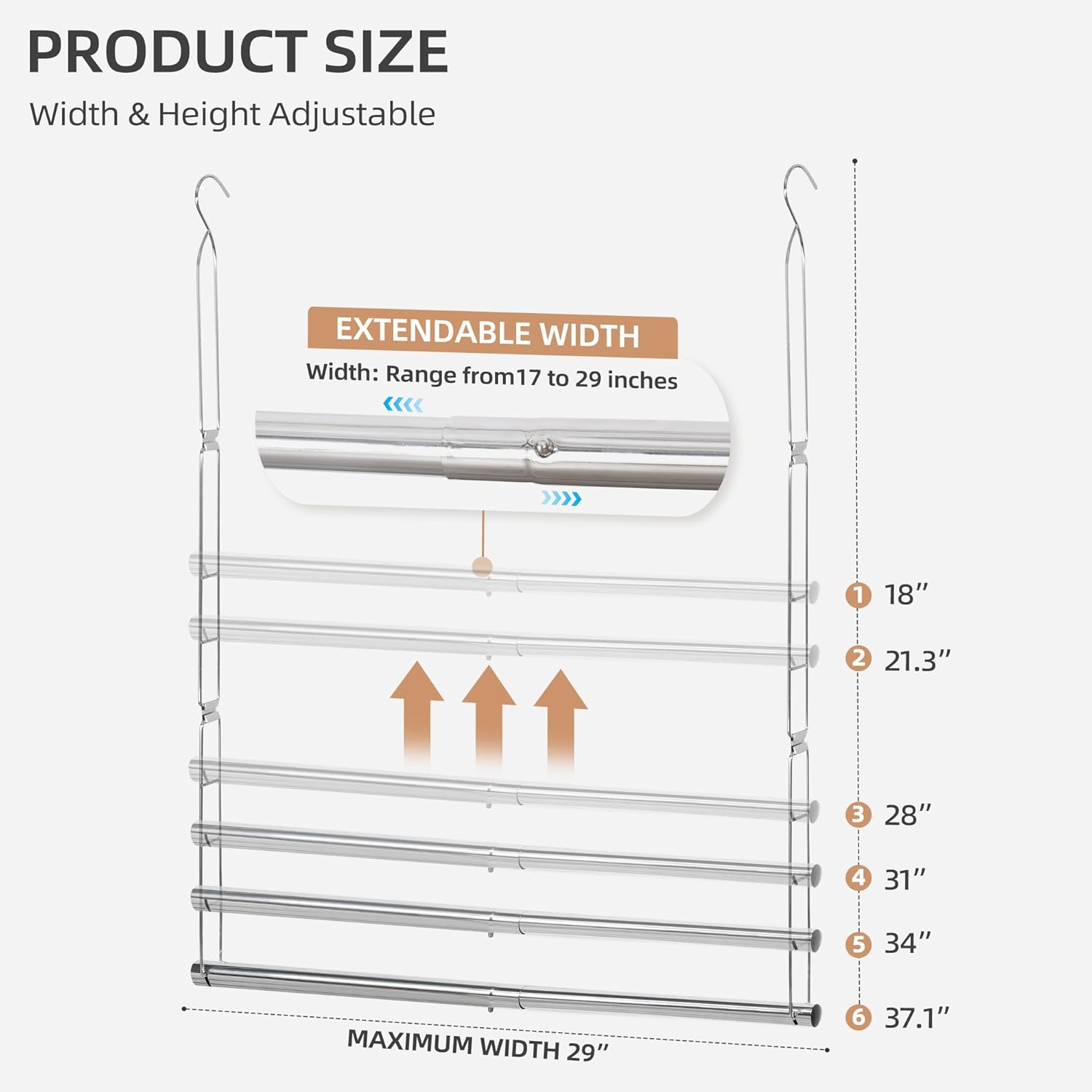 STORAGE MANIAC Hanging Closet Rod, Adjustable Width and Height Closet Hanging Organizer
