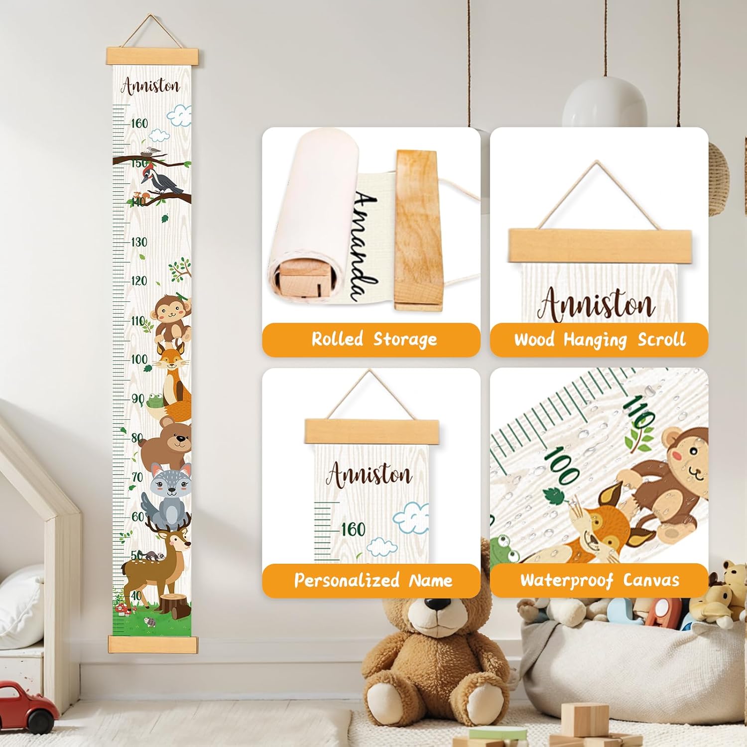 Personalized Name Growth Chart Wall Decor for Kids – Canvas Removable Height Chart Measuring Ruler