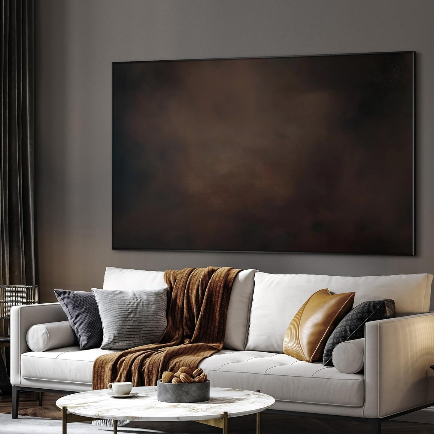 SIGNWIN 46"x72" Extra Large Framed Wall Art Dark Brown Abstract Moody Illustration for Home Living