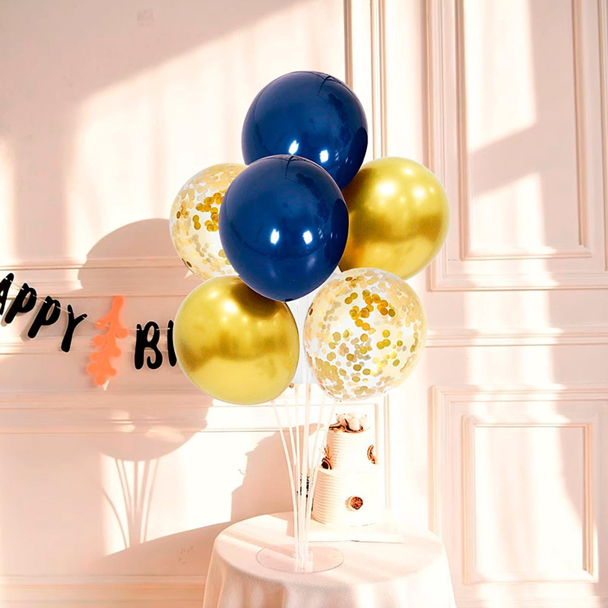 Navy Blue and Gold Balloon Stand Navy and Gold Balloons Centerpiece Table Decorations for Birthday