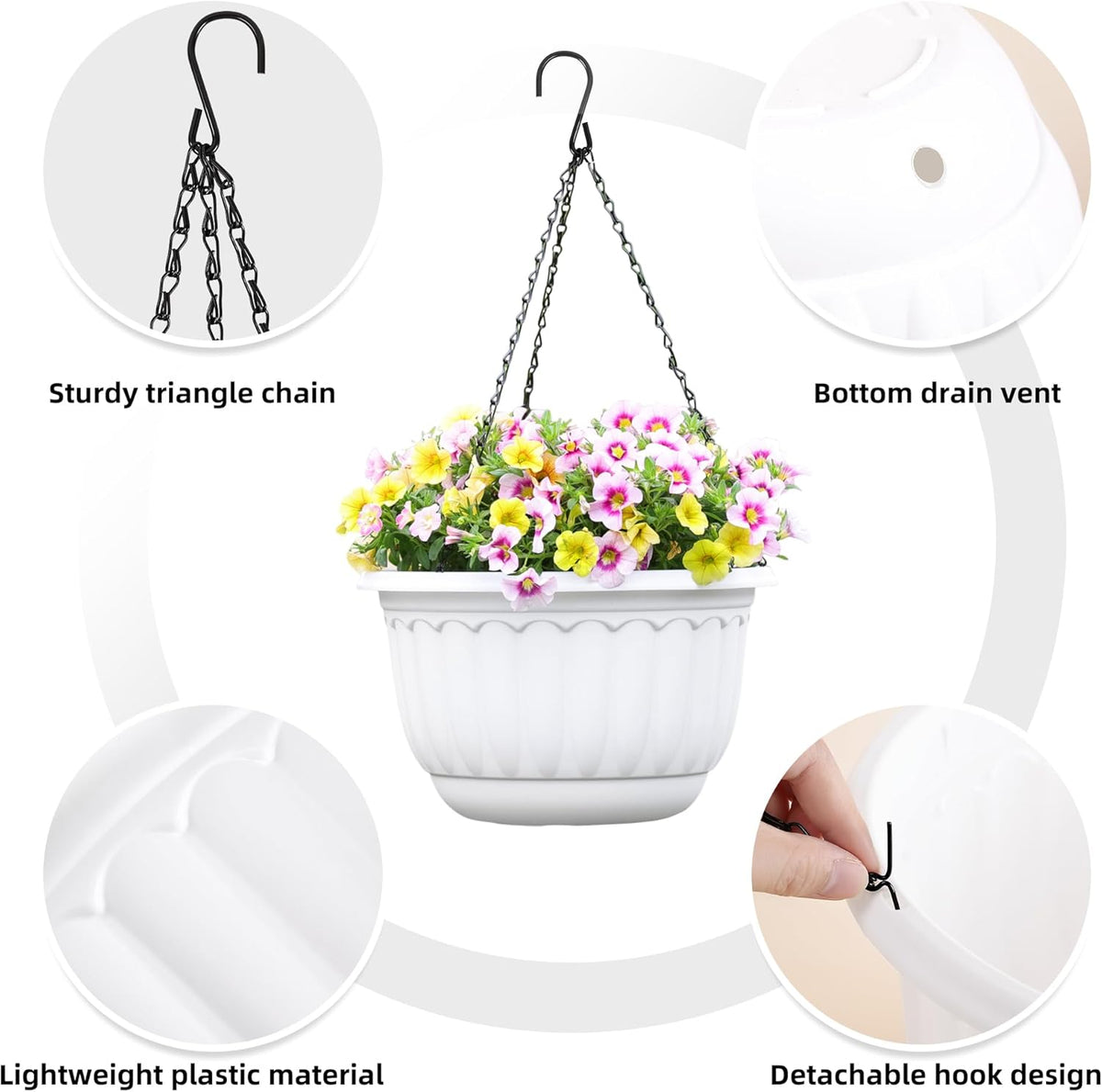YIKUSH Planters for Outdoor Plants 2 Pack White Plant Pots with Drainage Hole and Absorbing Tray