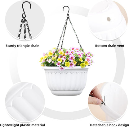 YIKUSH Planters for Outdoor Plants 2 Pack White Plant Pots with Drainage Hole and Absorbing Tray
