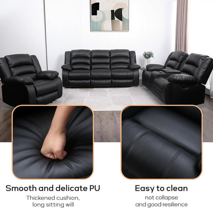 EBELLO Manual Faux Leather Recliner Sofa Set, Recliner Chair, Loveseat Reclining Sofa and 3 Seat