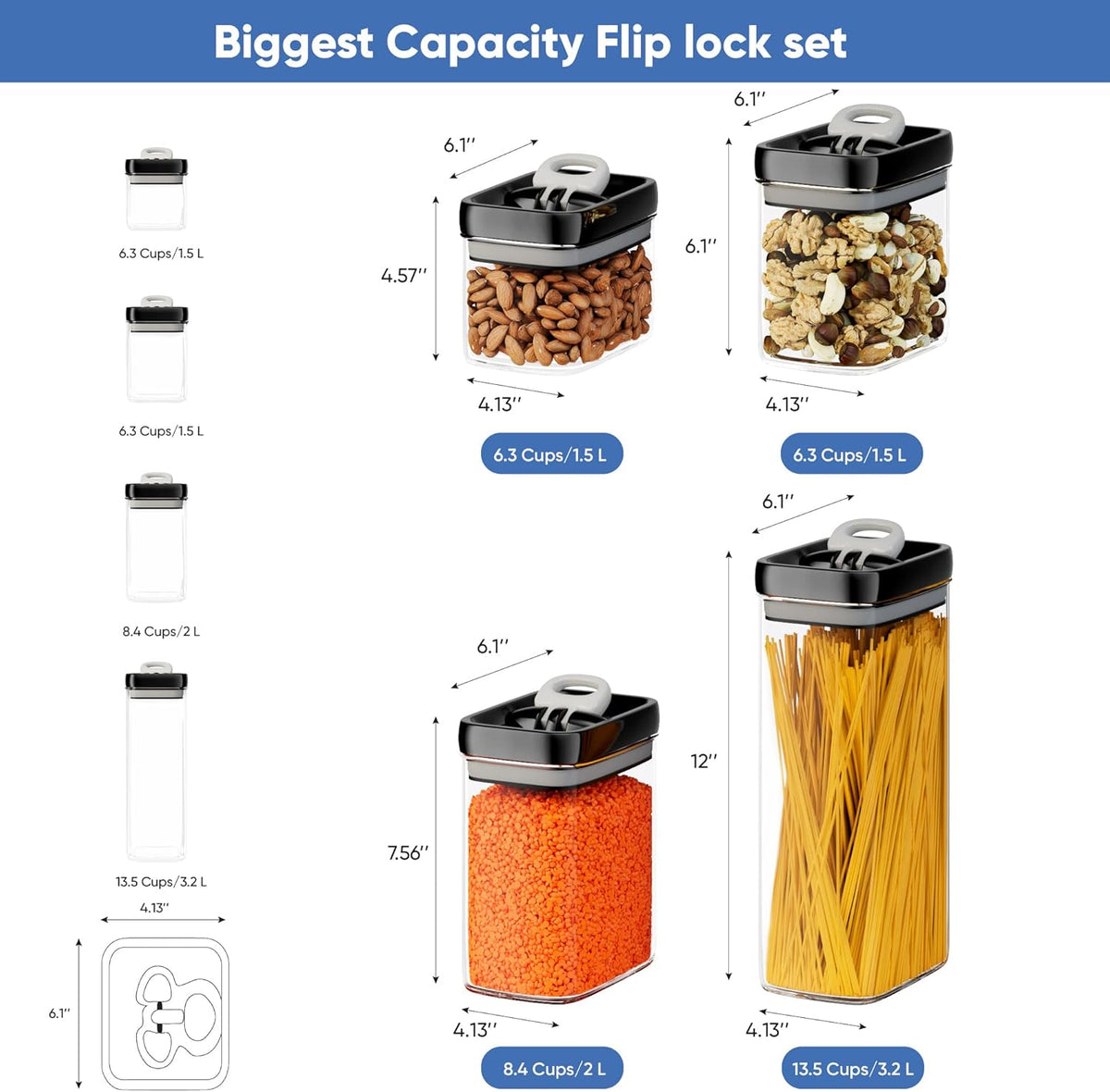 Chef's Path Airtight Food Storage Containers Set for Home Organization - 7 Piece Largest Flip Lock