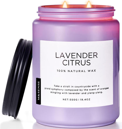 M&SENSE Lavender Citrus Candles, 19.4oz 110H Burn Time Large Natural Soy Candles for Home Scented