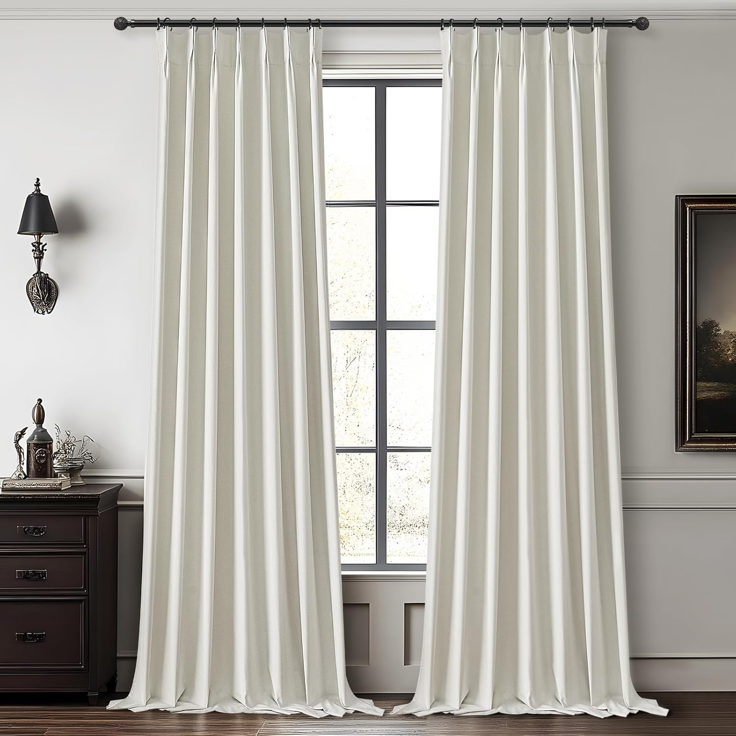 Tall Curtains for Living Room 108 Inches Long, Linen Pinch Pleated 100% Blackout Viral Window
