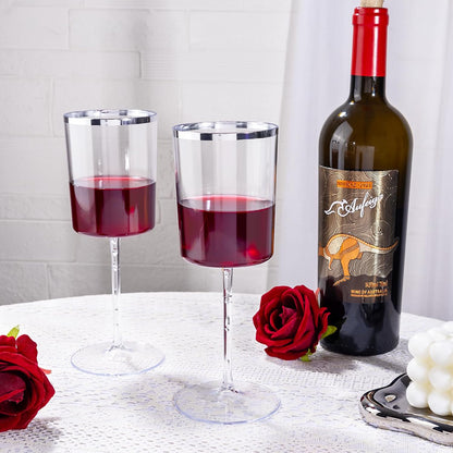 Ciaell 12 Pack Plastic Wine Glasses - 14 Oz Plastic Wine Glasses with Stem - Square Silver