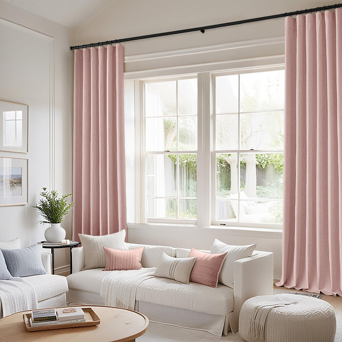 MIULEE 100% Blackout Curtains 120 Inch Long 2 Panels for Bedroom, Thick Luxury Faux Linen Black Out