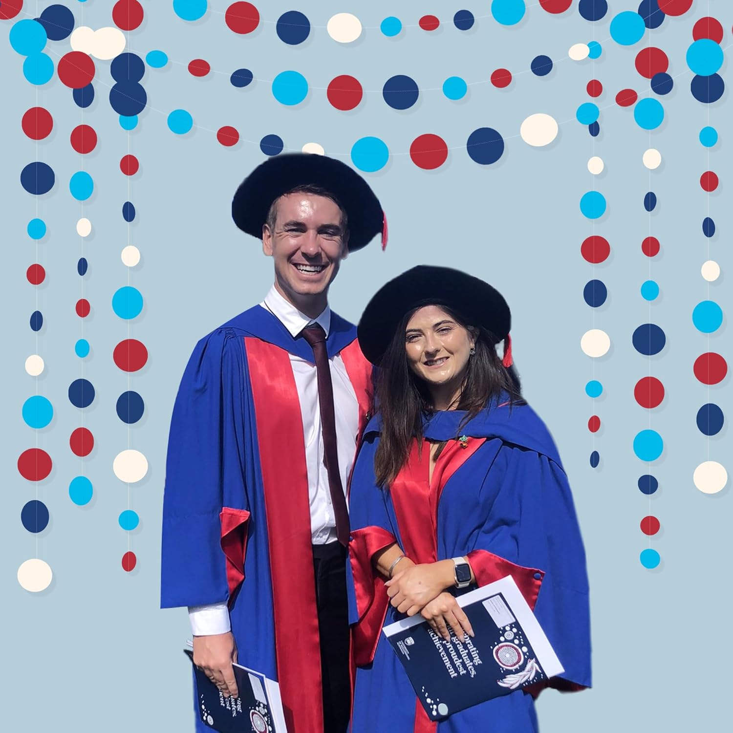 Nautical Party Decorations Circle Dot Garland Navy Blue Red White Hanging Paper Polka Dot Streamer