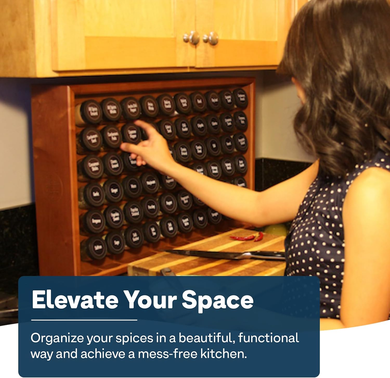 AllSpice Spice Rack Organizer, Wood, 525 Unique Labels, Countertop or Wall Mount, Includes 60 4oz