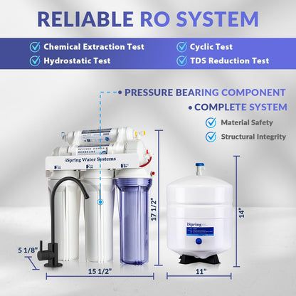 iSpring RCC7-BLK, NSF/ANSI 58 Certified, 5-Stage Reverse Osmosis System, RO Water Filter System