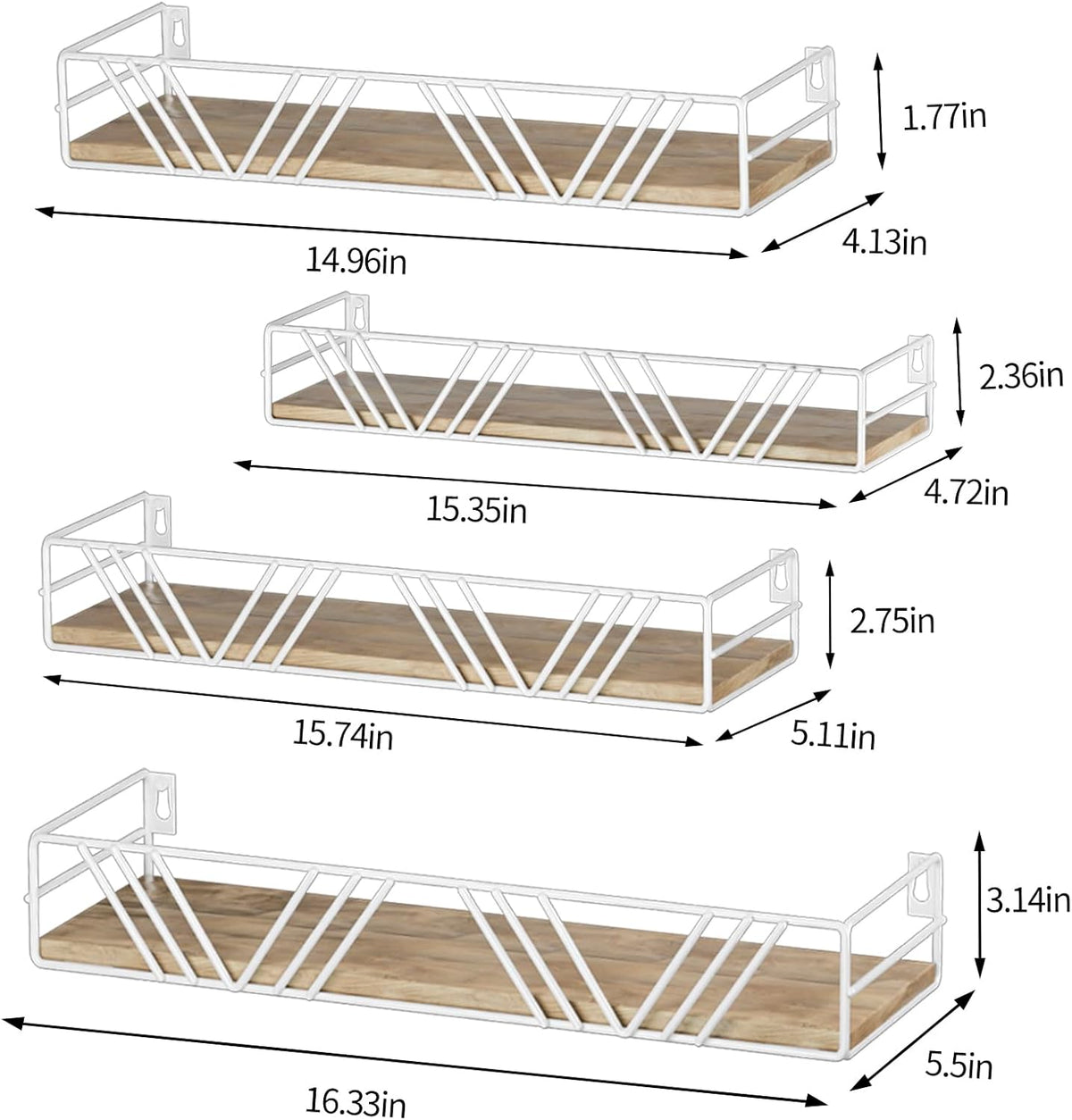 Floating Shelves for Wall Set of 4, Different Sizes Mounted Wood Floating Shelf, Wall Shelves for