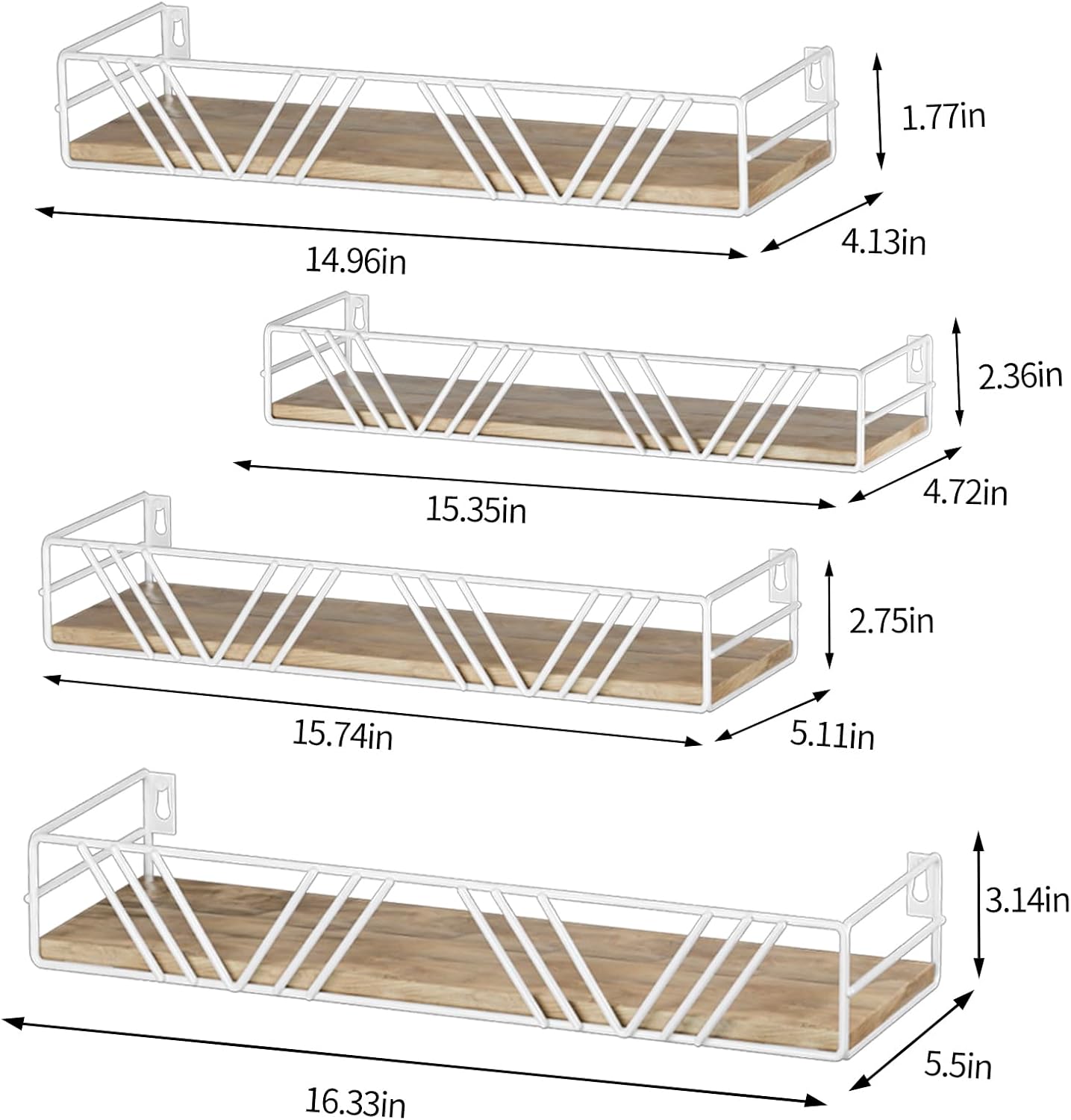 Floating Shelves for Wall Set of 4, Different Sizes Mounted Wood Floating Shelf, Wall Shelves for