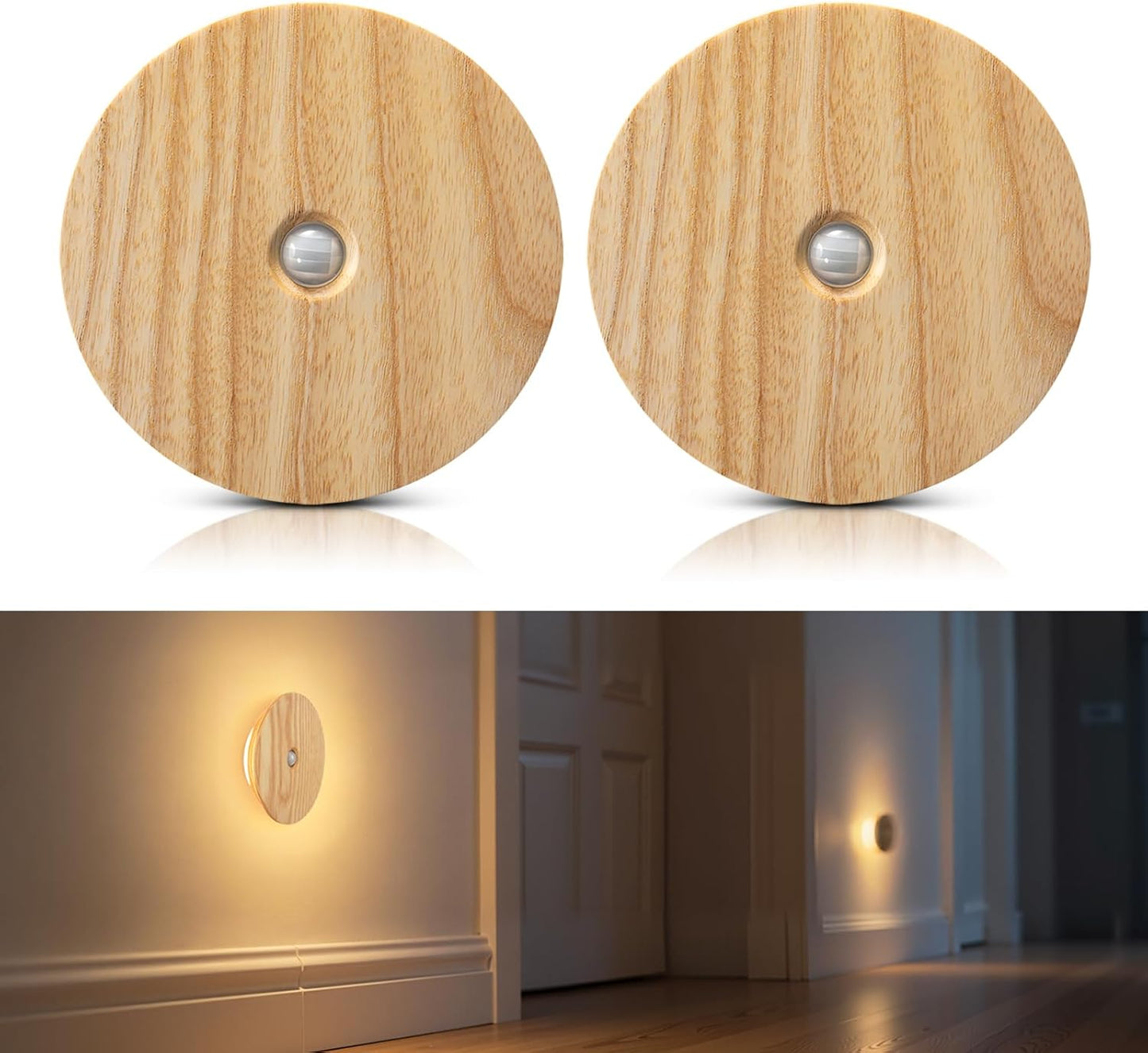 Motion Sensor Night Light Wood Rechargeable Battery-Powered Stick-On Step Lights Loftie Lights