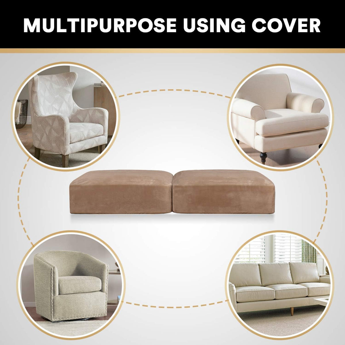 PrinceDeco Stretch Velvet Couch Cushion Covers, Soft Cushion Slipcover for Chair Loveseat Sofa